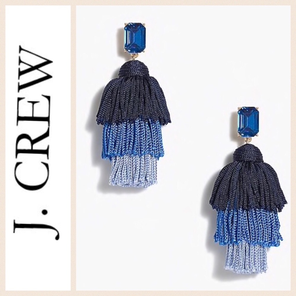 NWT-,J Crew Layered Thread Navy Tassel Earrings